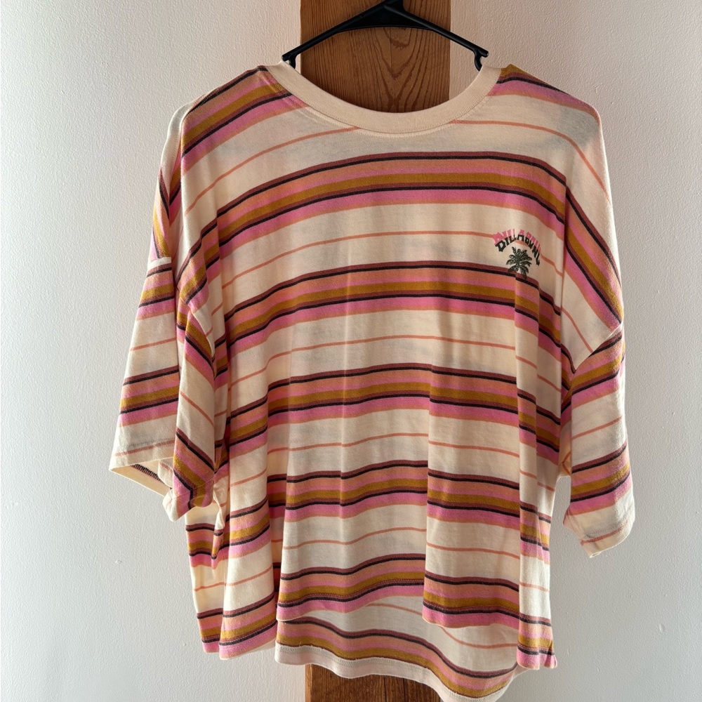 *NWT* BILLABONG BUNDLE (2) Boxy Oversized T Shirts, Striped Pink/Multi Color